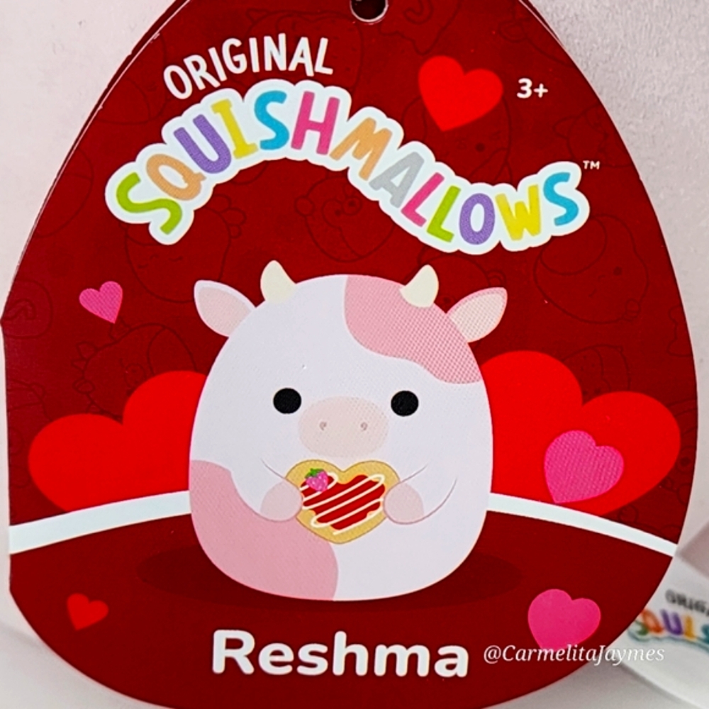 ❤️ RESHMA 🐮 Pink Cow w Heart Cookie &🩷on Back Valentine 2025 Squishmallow NWT - Picture 3 of 8